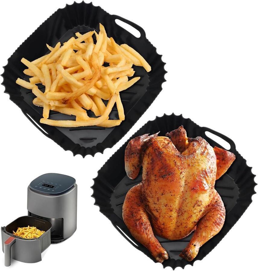 Airfryer Bakvorm Siliconen Vorm Gezond Koken Oliefilter Ontwerp 2 Stuks Zwart