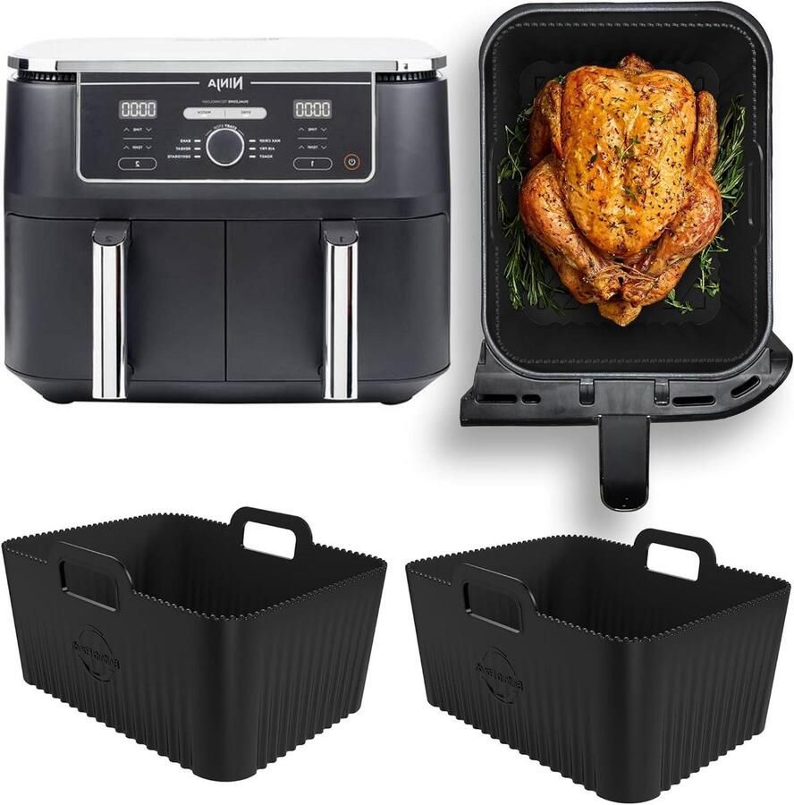 Airfryer Bakvormen Siliconen Liners Airfryer Schoonhouden Perfecte Pasvorm 2 Stuks Zwart