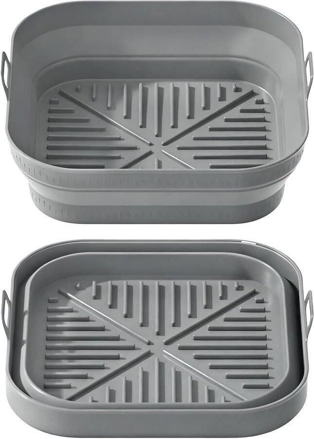 Airfryer Bakvormen Siliconen Voeringen Gezond Koken Opvouwbaar Ontwerp 21 x 21 x 7 cm Grijs