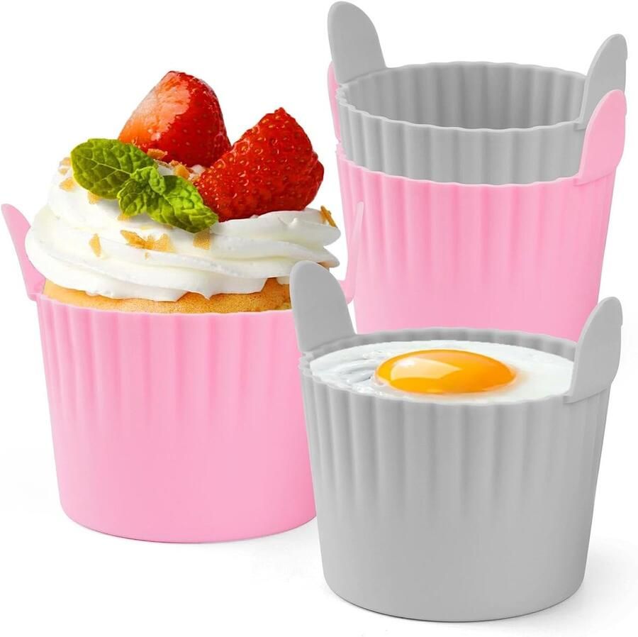 Airfryer BPA-vrij luchtfriteuse eierstroper siliconen muffinvormpjes voor airfryer groot gepocheerde eiervorm voor airfryer-accessoires (4 stuks)