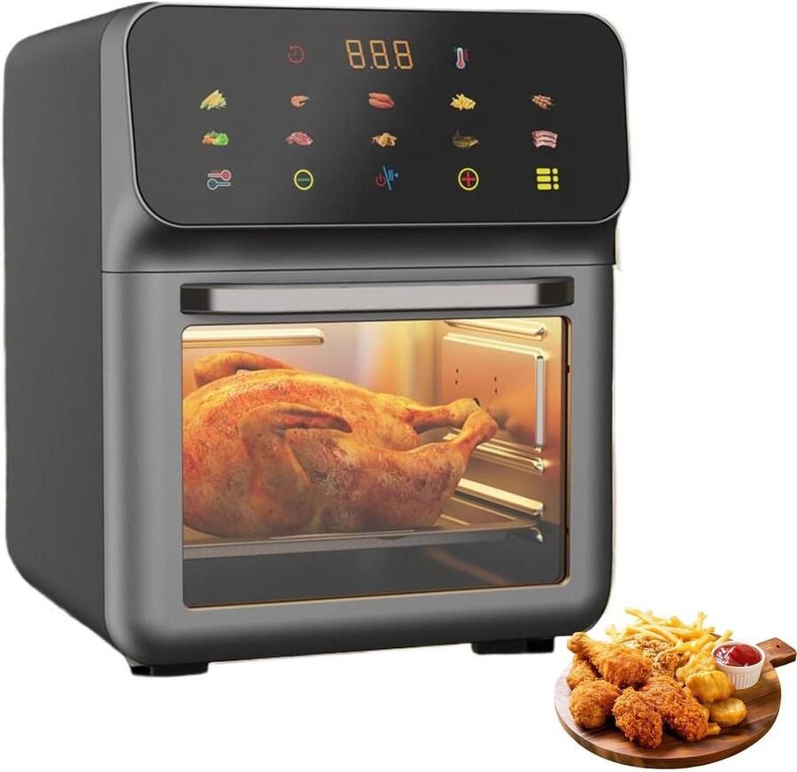 Airfryer Broodrooster Heteluchtoven Gelijkmatig Koken 3D Luchtcirculatie 15 Liter Zwart