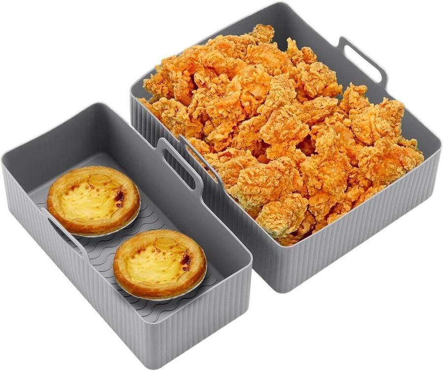 Airfryer Coatings Bak Inzetstukken Gemakkelijk Schoonmaken Hittebestendig Siliconen 2 Maten Grijs Zwart