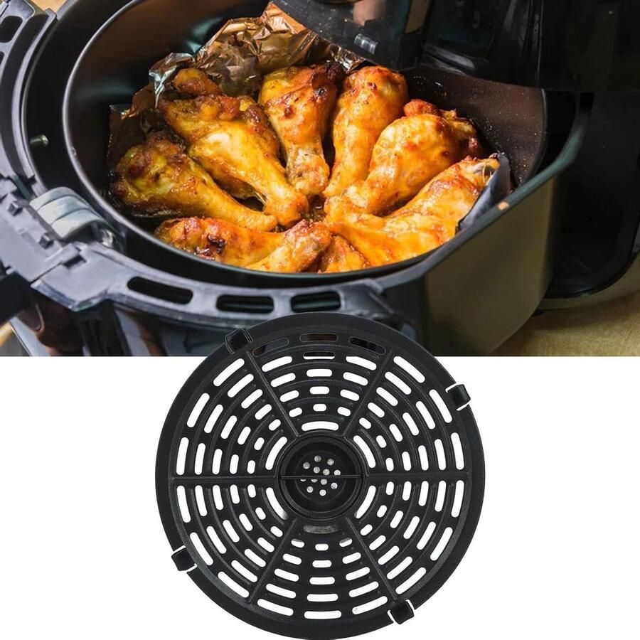 Airfryer Crisper Plaat Friteuse Accessoire Knapperig Bakken Geperforeerd Ontwerp 20 cm Zwart