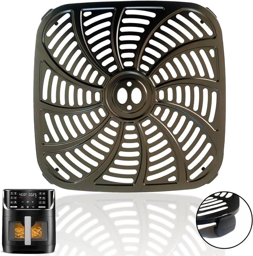 Airfryer Crisper Plaat Grill Plaat Gezond Koken Dubbellaags Anti-aanbaklaag 20.32 x 20.32 cm Zwart