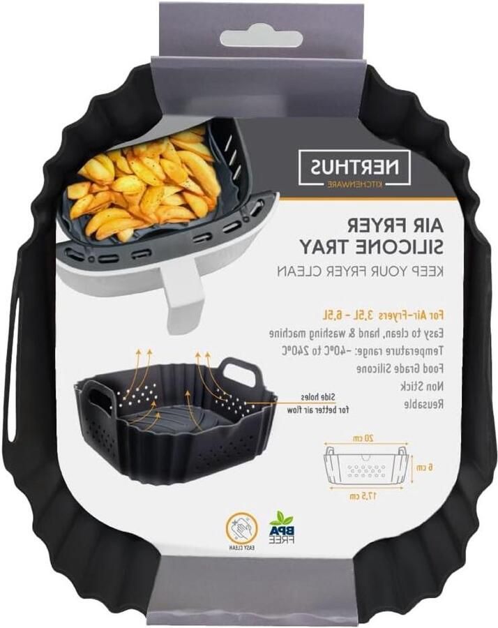 Airfryer dienblad Geperforeerde bak Knapperige resultaten Optimale luchtcirculatie 20 x 20 x 6 cm Grijs