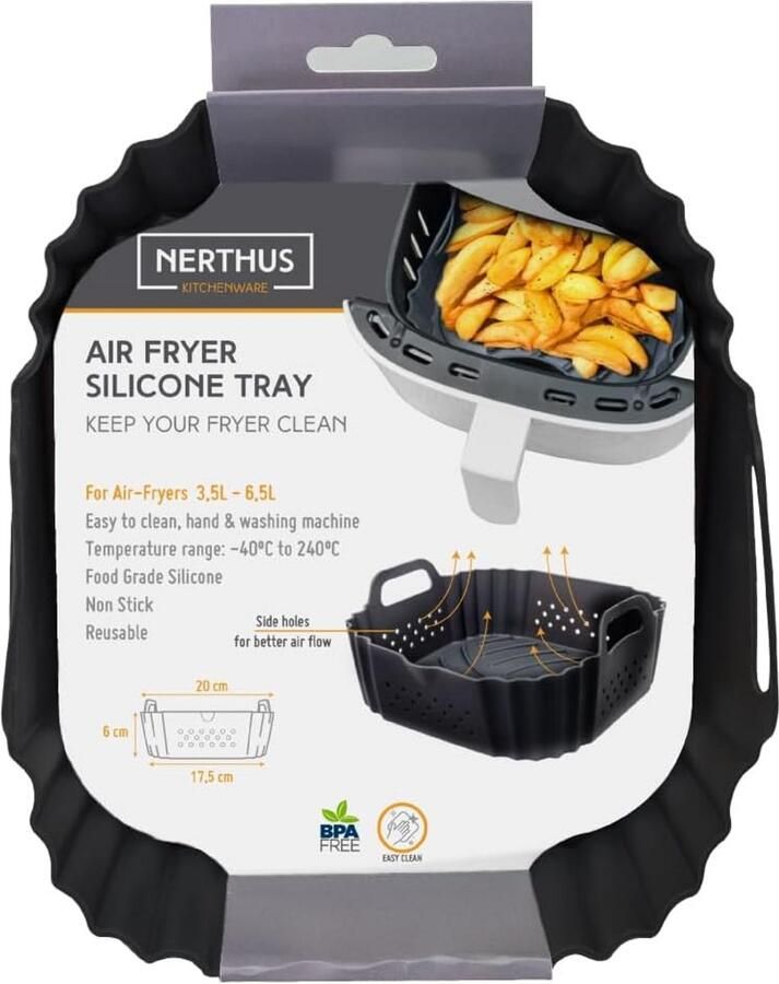 Airfryer dienblad Geperforeerde bakvorm Luchtcirculatie verbeteren BPA-vrij siliconen 17.5 x 17.5 cm Grijs