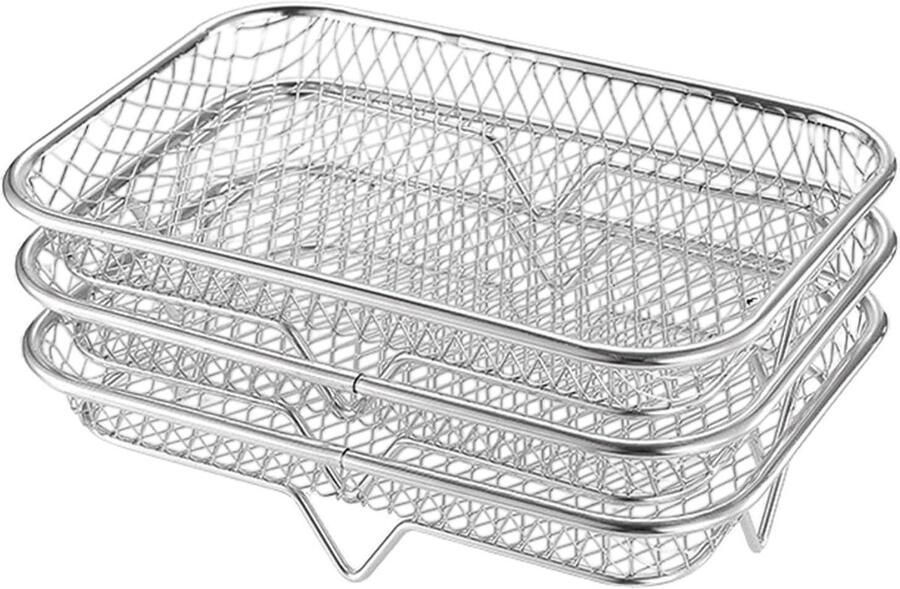 Airfryer Dienblad Roestvrij Staal Koken en Grillen Drielaagse Constructie 3 Stuks Zilver