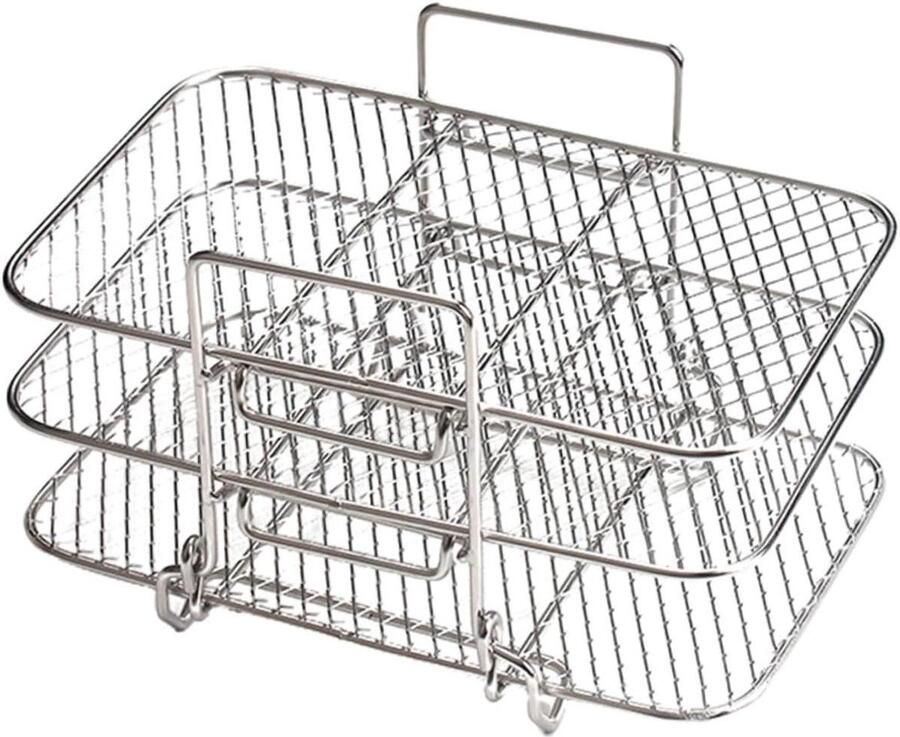 Airfryer Droogrek Keukenrek Gezond Eten Drielaags Grillrek 19x12.5x11.5 cm Zilver