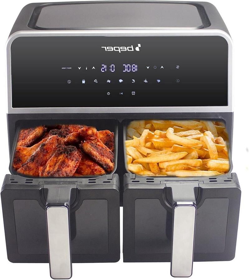 Airfryer Dubbele Mand Heteluchtfriteuse Dubbele Zone Gezond Koken Twee Manden Onafhankelijk 9 Liter Zwart