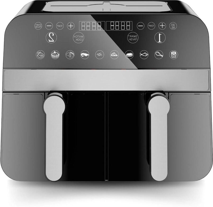 Airfryer Dubbele Mand Heteluchtfriteuse Gezond Koken Gezinsmaaltijden Bereiden Twee Gerechten Tegelijk 9 Liter Zwart