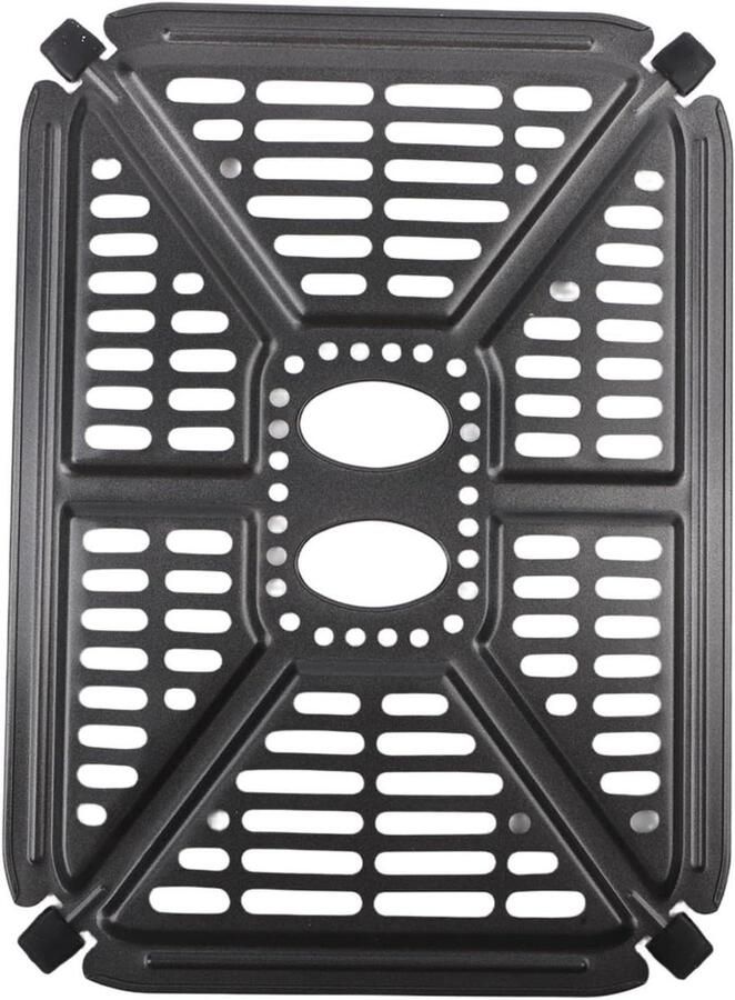 Airfryer Dubbele Pan Grillpan Accessoire Gelijkmatig Grillen Roestvrij Staal 22 x 15 x 6 cm Zilver