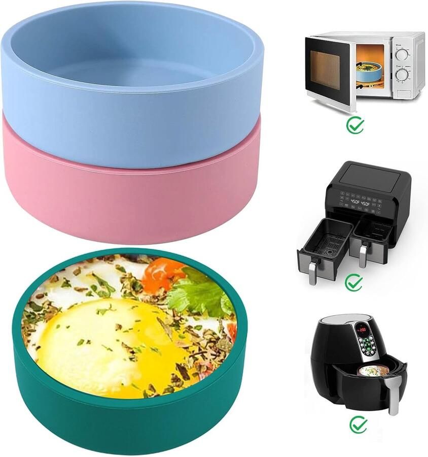 Airfryer Ei Mal Siliconen Egg Bites Individuele Maaltijden Maken Herbruikbaar & Vaatwasmachinebestendig 10cm Diameter Blauw