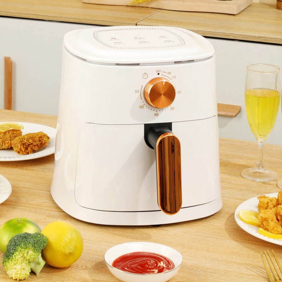 Airfryer Frituurpan luchtfrituurpan {Zwarte alleen foto`s zijn in Wit !} Xl 4Liter RVS metaal 1100W Gemakkelijk in gebruik Eenvoudig reinigen Veilig in gebruik