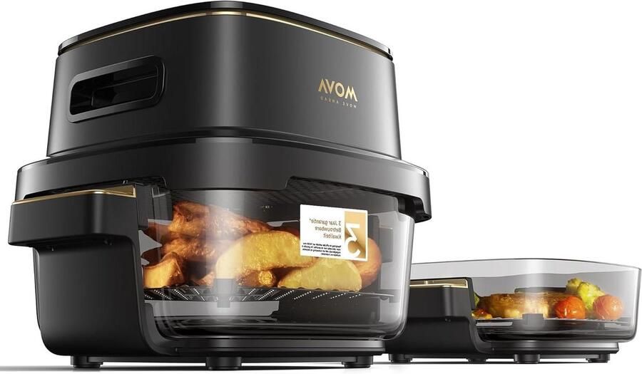 Airfryer Glazen Bowl Luchtfriteuse Gezond Bakken Volledig Transparant 6.5 Liter Zwart