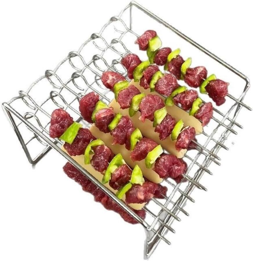 Airfryer Grill Barbecue Spiesen Buiten Koken Meerlaagse Grill 15 cm Zilver