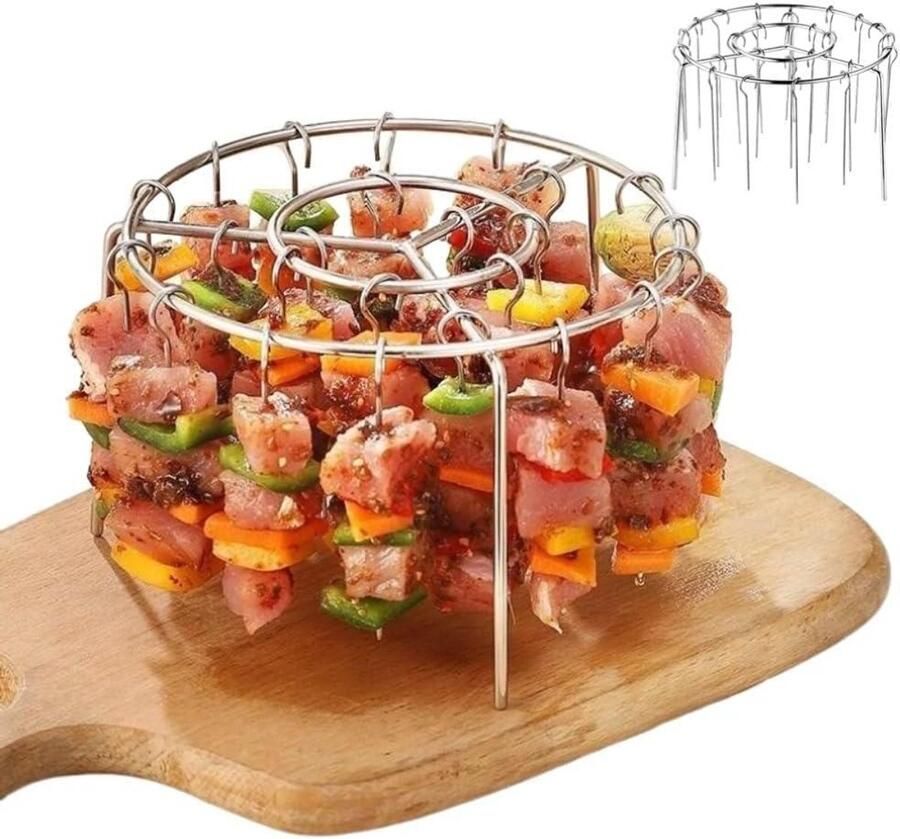 Airfryer Grill BBQ Kabob Rack Gelijkmatig Grillen Flip-Free Technologie 24 Spiesjes Zilver