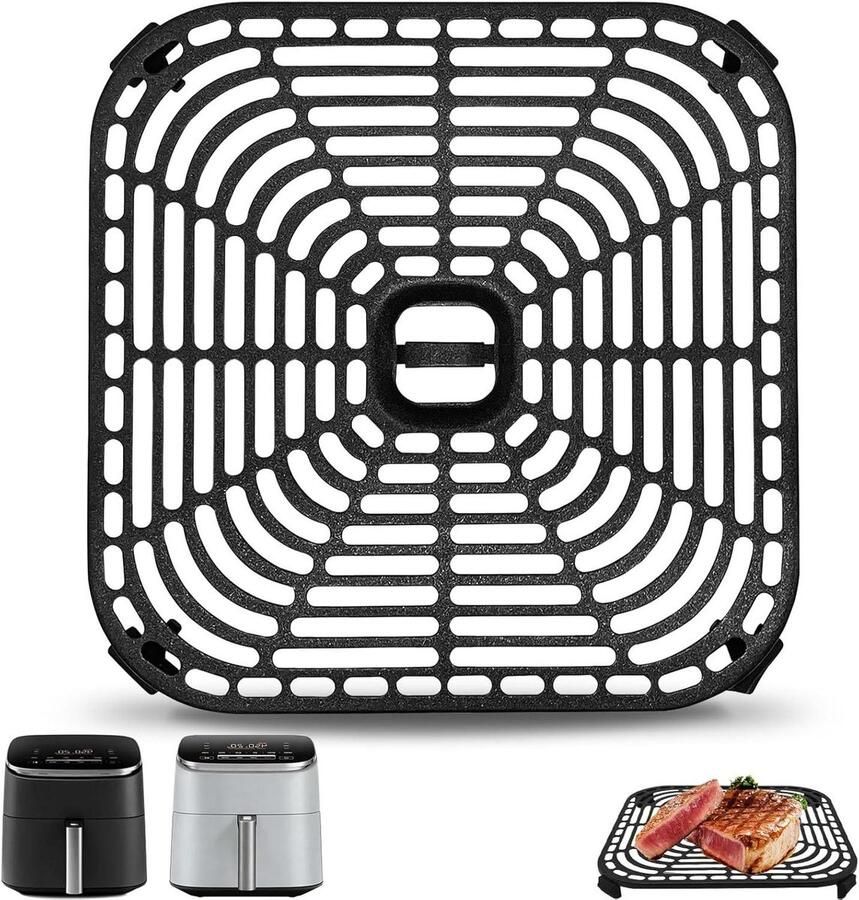 Airfryer Grill Pan Crisper Plate Rack Gelijkmatig Koken Met Anti-aanbaklaag 8.9 x 8.9 Zwart