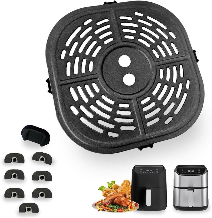 Airfryer Grill Pan Crisper Plate Tray Gezond Koken Food Grade Koolstofstaal 20.32 x 20.32 cm Zwart