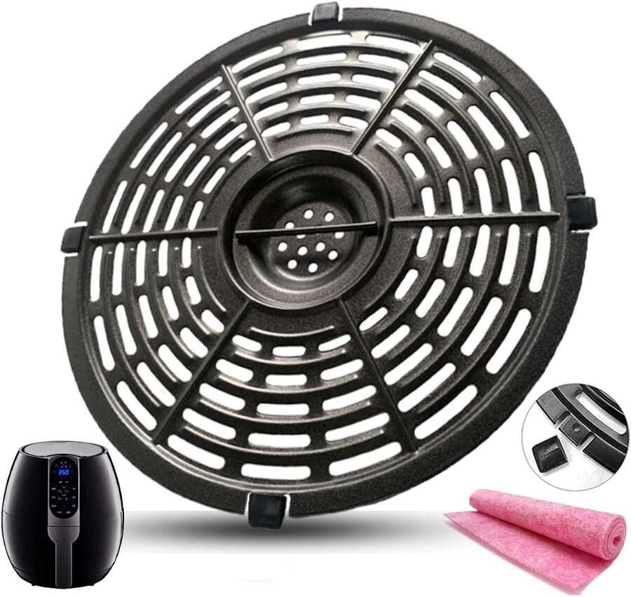 Airfryer Grill Pan Crisper Tray Rooster Gezond Koken Dubbellaags Antiaanbaklaag 22.1 x 22.1 cm Zwart