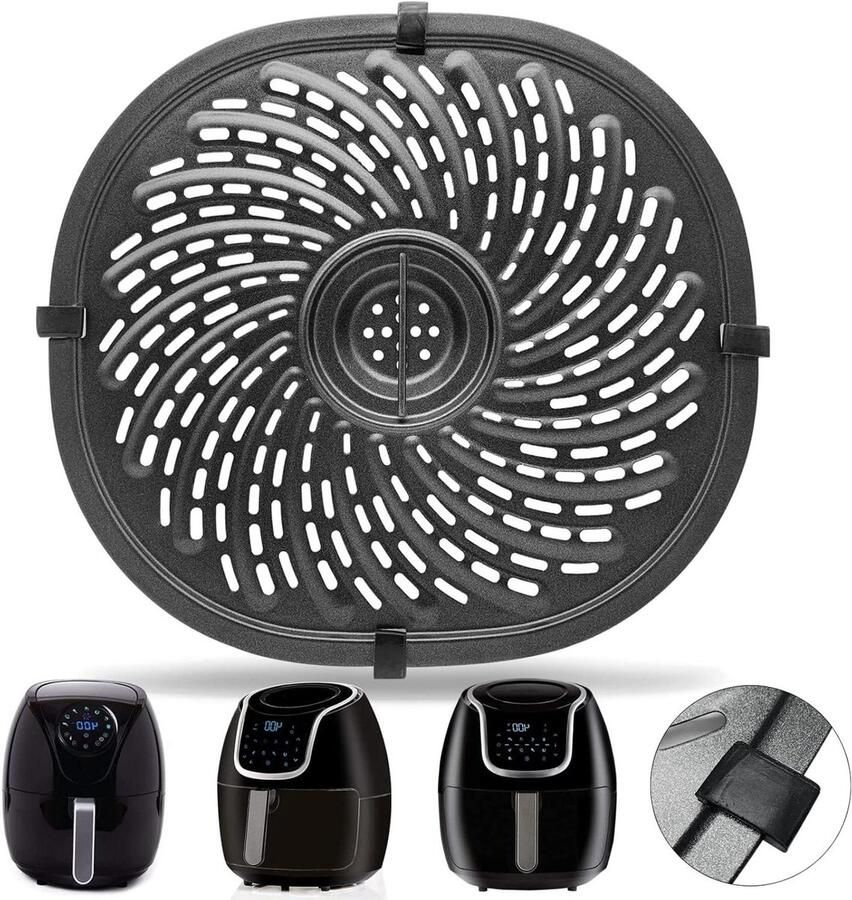 Airfryer Grillpan Crisper plaat Vervangend Gelijkmatig Koken Wervelwind Luchtstroom 25 x 22 cm Zwart