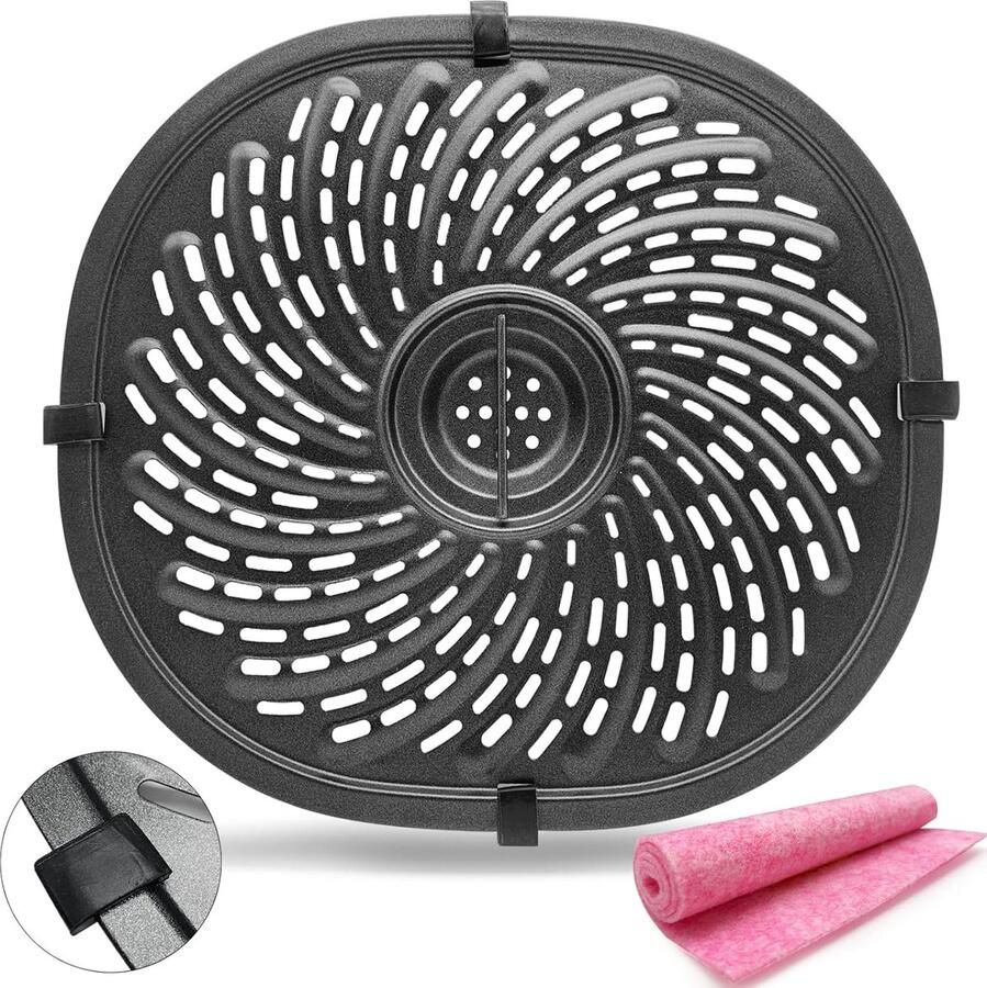 Airfryer Grillpan Crisper Plate Lekker Koken Roestvrij Staal 10.1 x 9.3 IN Zwart
