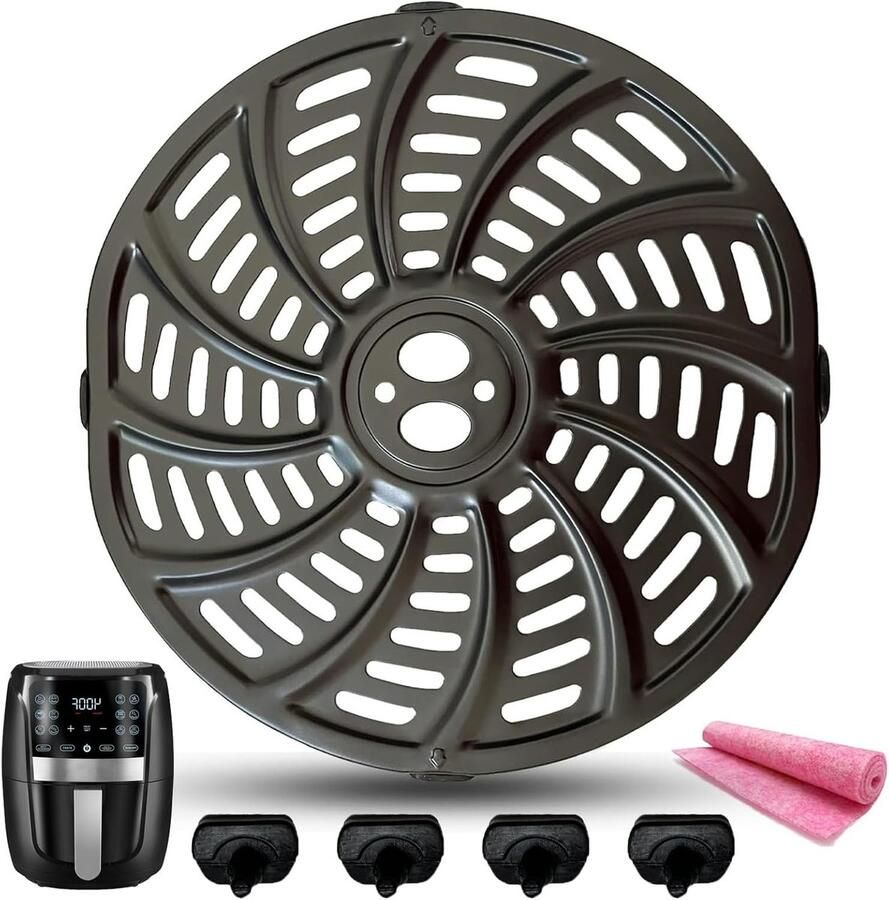 Airfryer Grillpan Crisper Tray Rooster Gezond Koken Dubbellaags Anti-aanbaklaag 5QT Zwart
