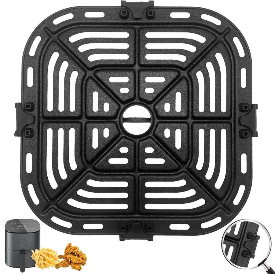 Airfryer Grillpan Crispplaat Vervangend Gezond Grillen Met Rubberen Bumper 21x21 cm Zwart