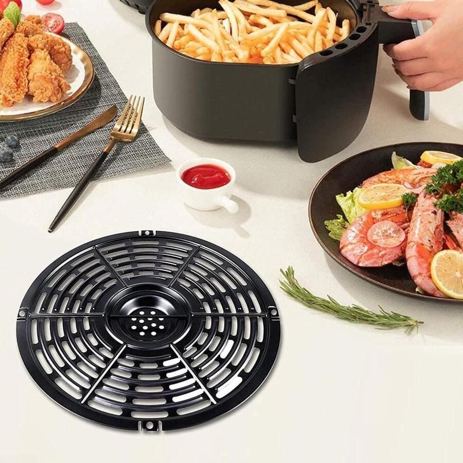 Airfryer Grillpan Vervangende Bakplaat Gezond Koken Geperforeerd Ontwerp 18 cm diameter Zwart