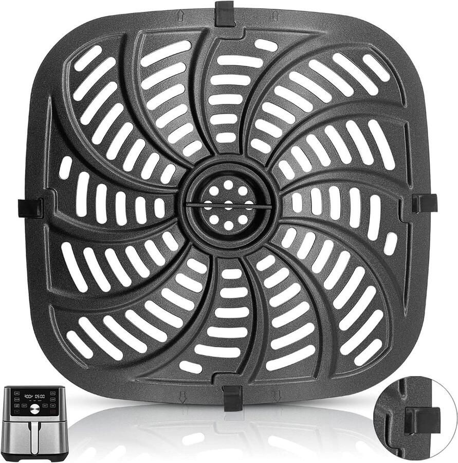 Airfryer Grillplaat Crisper Lade Gezond Koken Vaatwasmachinebestendig 24.4 x 24.8 cm Zwart