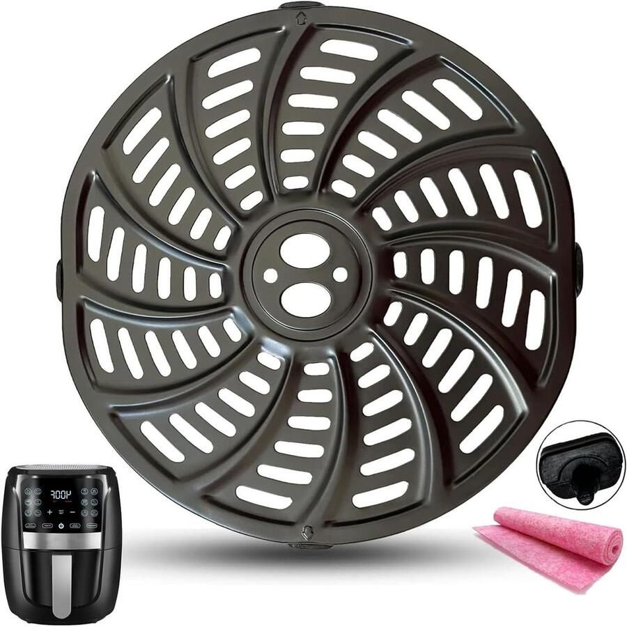 Airfryer Grillplaat Crisper Lade Vervanging Gezond Koken Dubbellaags Anti-aanbaklaag 22.35 x 21.59 cm Zwart
