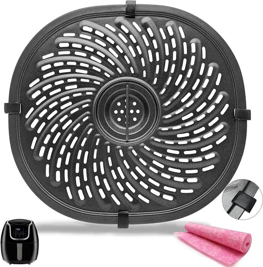 Airfryer Grillplaat Crisper Pan Vervanging Krokant Bakken Geperforeerd Ontwerp 26.3 x 24.1 cm Zwart