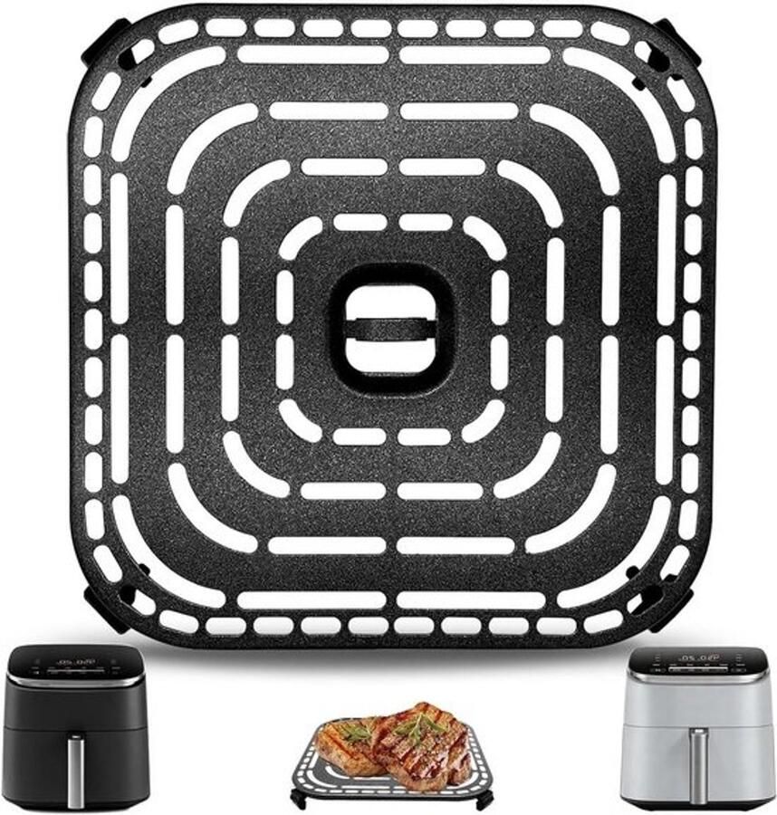 Airfryer Grillplaat Crisper Plate Bakplaat Gezond Koken Vaatwasmachinebestendig 20x20 cm Zwart
