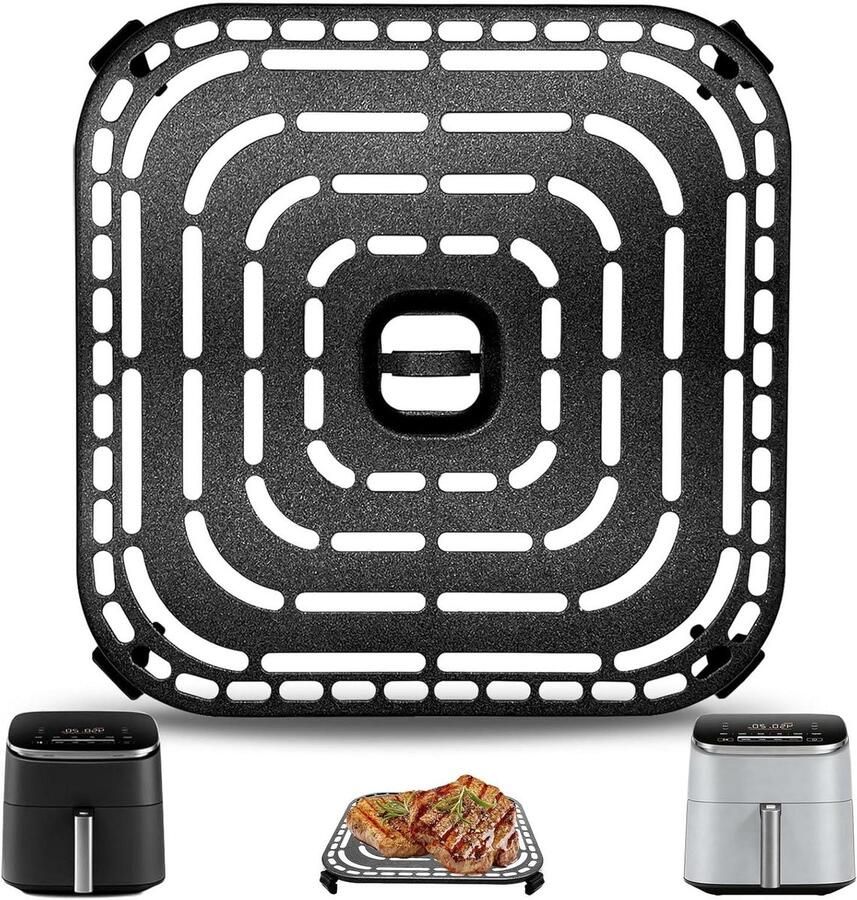 Airfryer Grillplaat Crisper Plate Bakplaat Gezond Koken Vaatwasmachinebestendig 20x20 cm Zwart