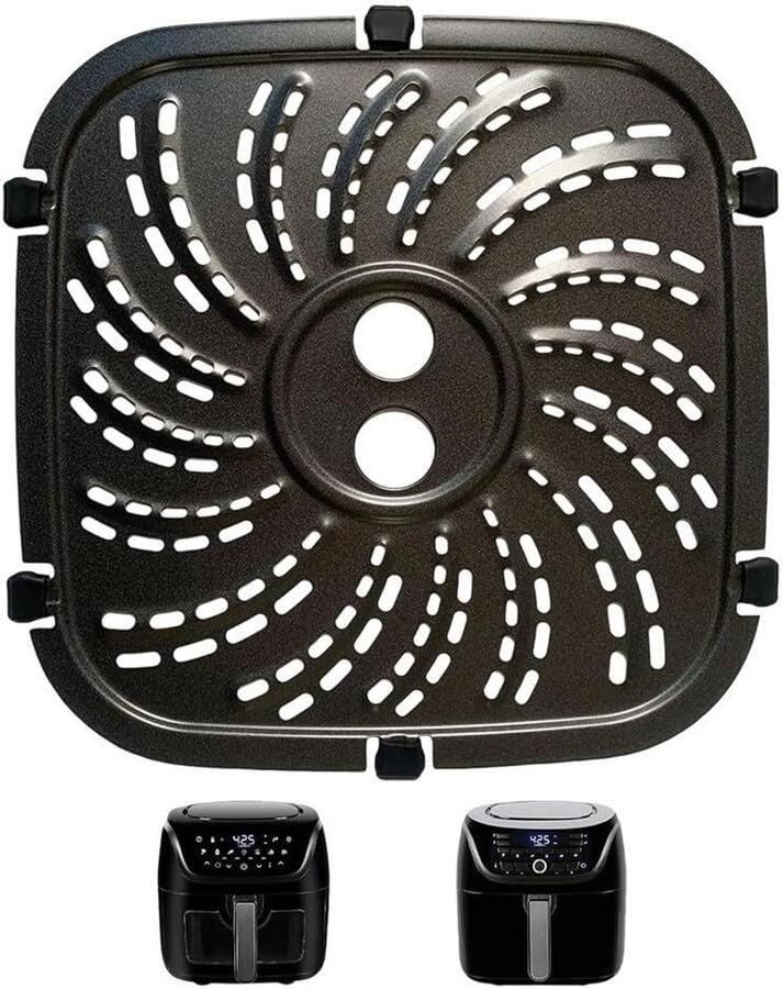 Airfryer Grillplaat Crisper Plate Lekker Koken Met Rubberen Tabs 24 x 24 cm Zwart