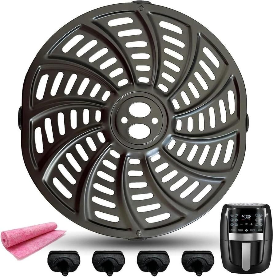Airfryer Grillplaat Crisper Tray Bakplaat Gezond Bakken Dubbele Non-stick Coating 20.57 x 20.57 cm Zwart
