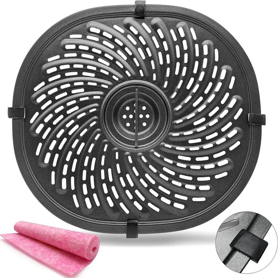Airfryer Grillpan Crisper Plate Lekker Koken Roestvrij Staal 10.1 x 9.3 IN Zwart