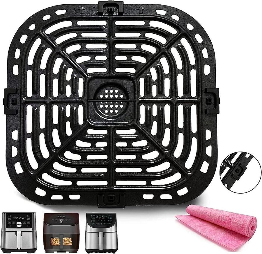 Airfryer Grillplaat Grillpan Airfryer Gezond Koken Dubbele Coating 24.5 x 23.5 cm Zwart