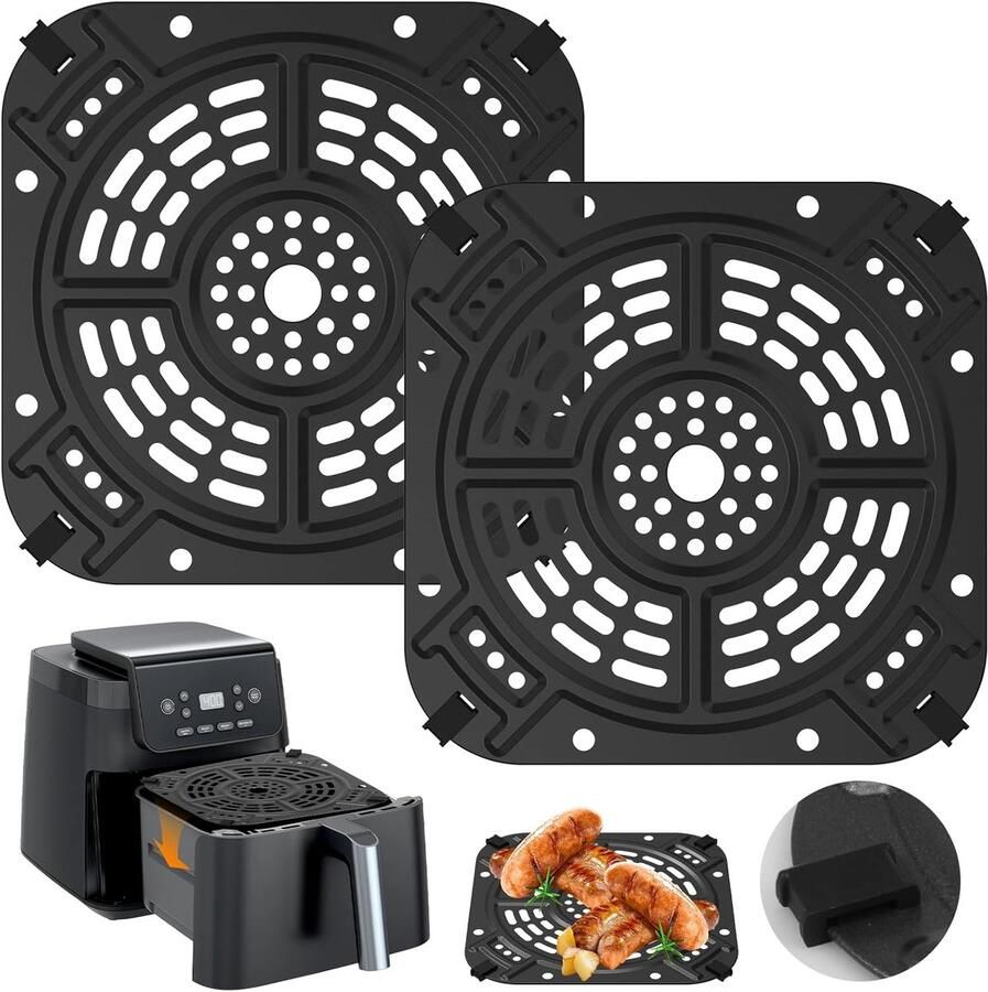 Airfryer Grillplaten Grillpan Set Lucht Frituren Universele Pasvorm 21.5x21.5cm Zwart