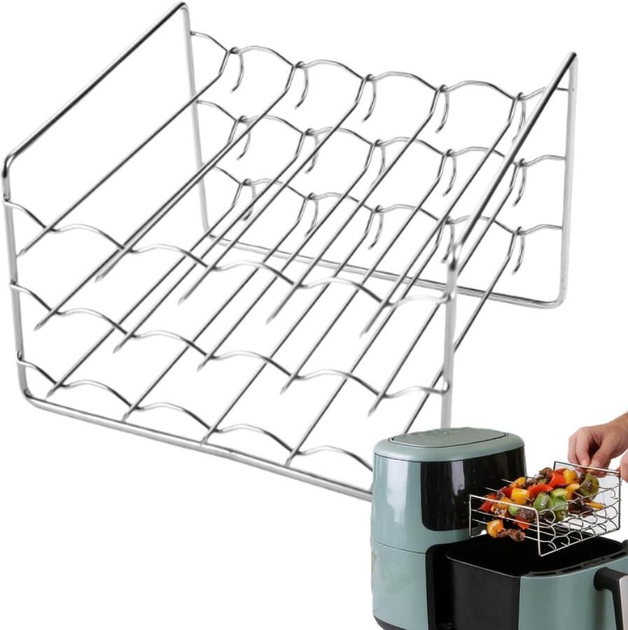 Airfryer Grillrek Barbecuerek Meerdere Gerechten Koken Universeel 3-laags 15 x 11.5 x 10 cm Zilver