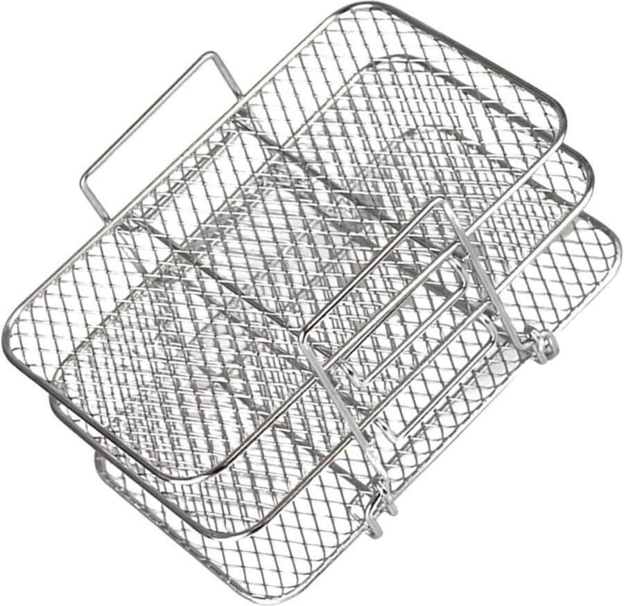 Airfryer Grillrek Droogrek Keuken Extra Kookruimte Stapelbaar Drielaags 19 x 12.5 x 11.5 cm Zilver