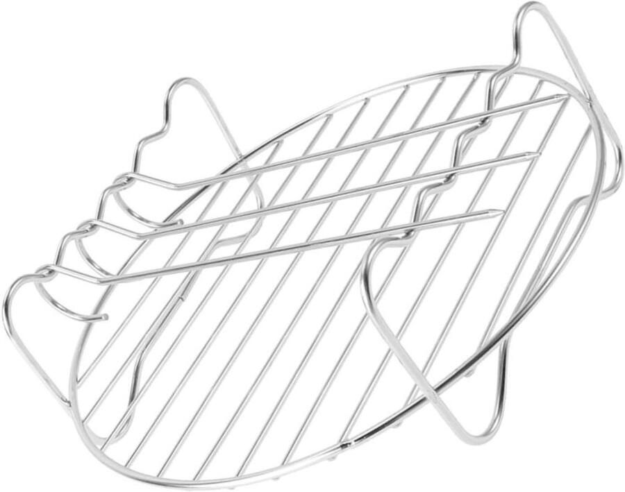 Airfryer Grillrek Dubbel Laags Rooster Gezond Koken Roestvrij Staal 15.5 x 15.5 cm Zilver