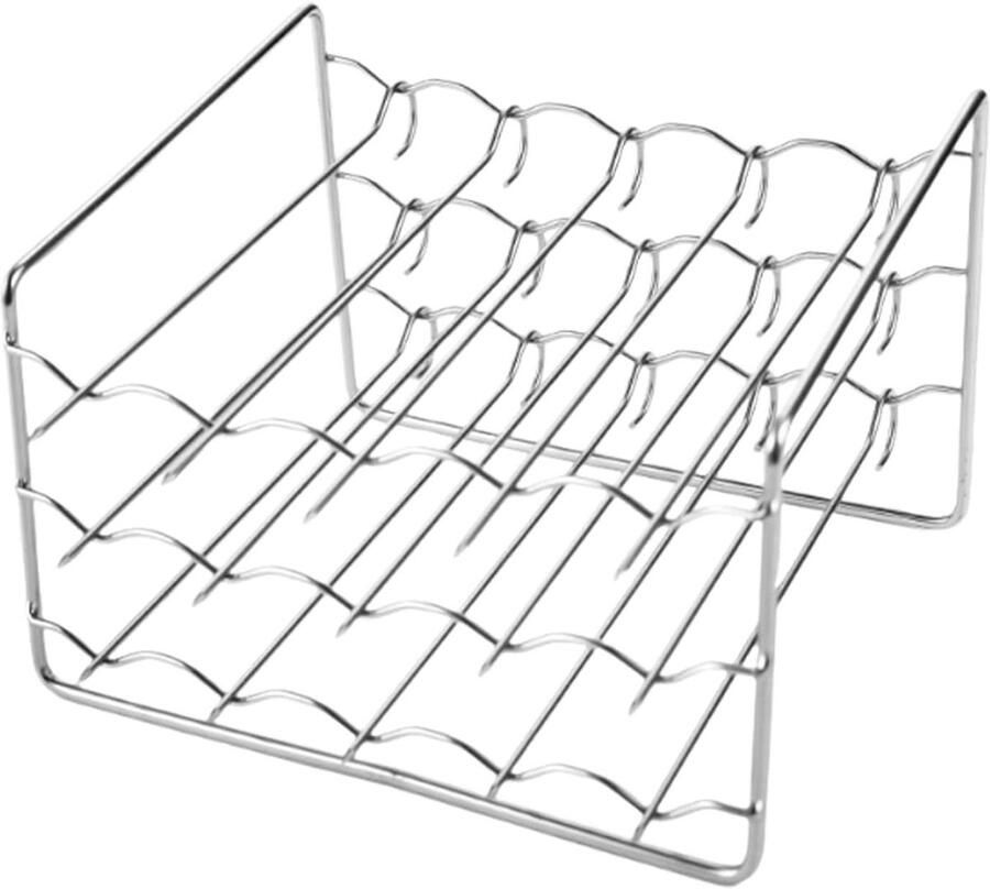 Airfryer Grillrek Grillstandaard Vlees Extra Kookruimte 3 Lagen Stapelbaar 15 x 11.5 x 10 cm Zilver