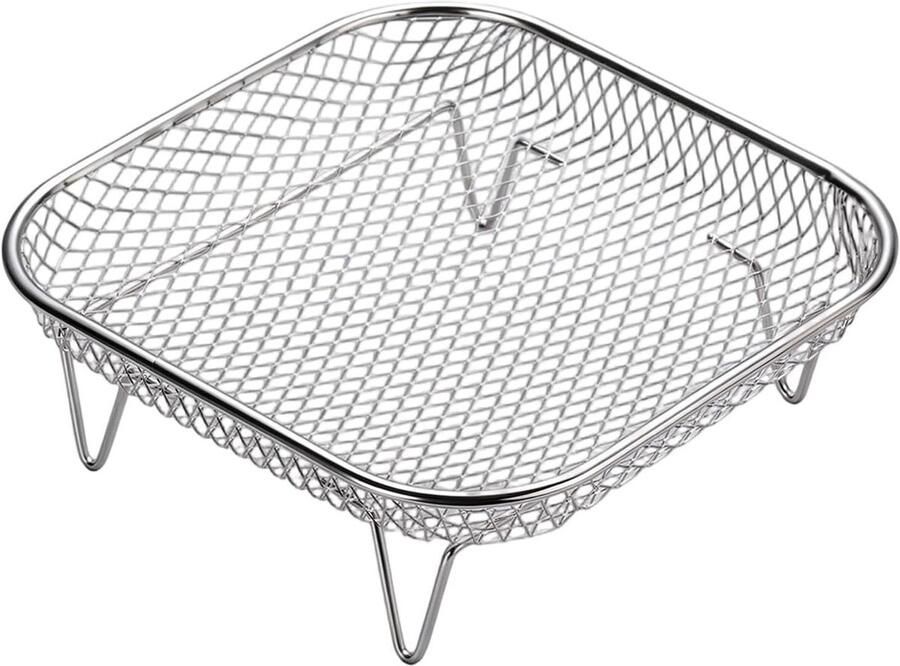Airfryer Grillrek Stapelbaar Droogrek Gelijkmatig Koken Roestvrij Staal 20x20x7 cm Zilver