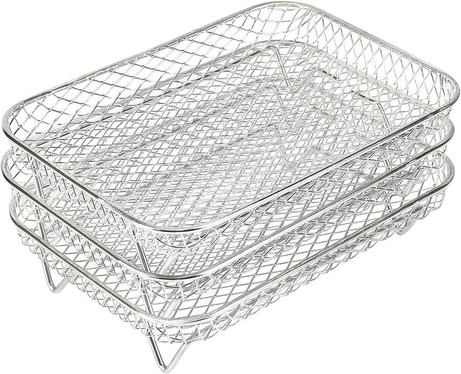 Airfryer Grillrek Stapelbare Mand Extra Kookruimte Roestvrij Staal 20 x 15 x 10 cm Zilver