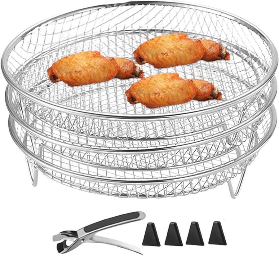 Airfryer Grillrek Stapelbare Mand Meer Koken Roestvrij Staal 8.66 Inch Zilver