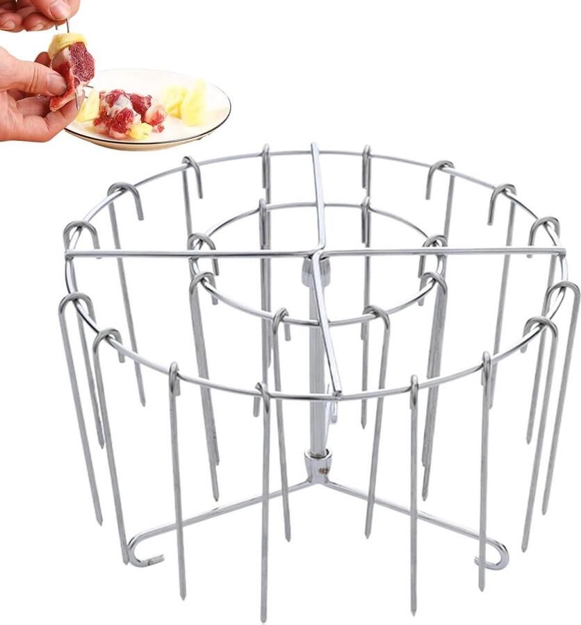 Airfryer Grillrek Verticale Spieshouder Gelijkmatige Hitte Roestvrij Staal 16x10cm Zilverkleurig
