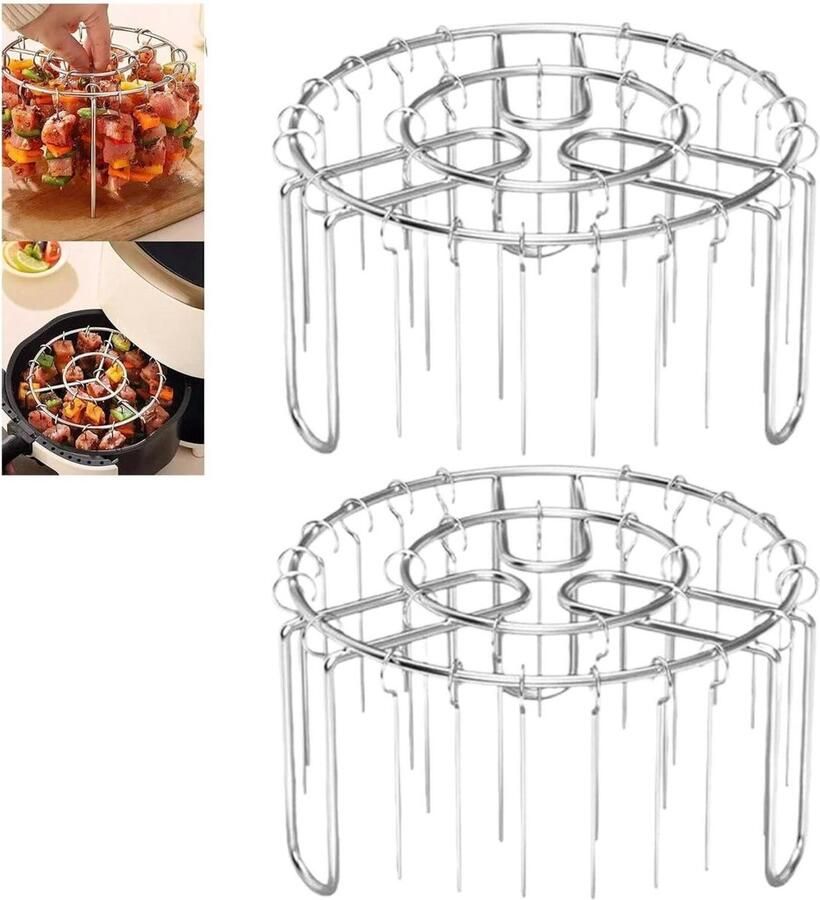 Airfryer Grillrekken Verticale Spiesrek Barbecue Koken Roestvrij Staal 2 stuks Zilver
