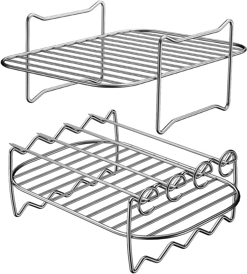 Airfryer Grillrooster Holle RVS Stand Gezonder Grillen Antiaanbaklaag 9.9 x 15.7 x 9.9 cm Zilver