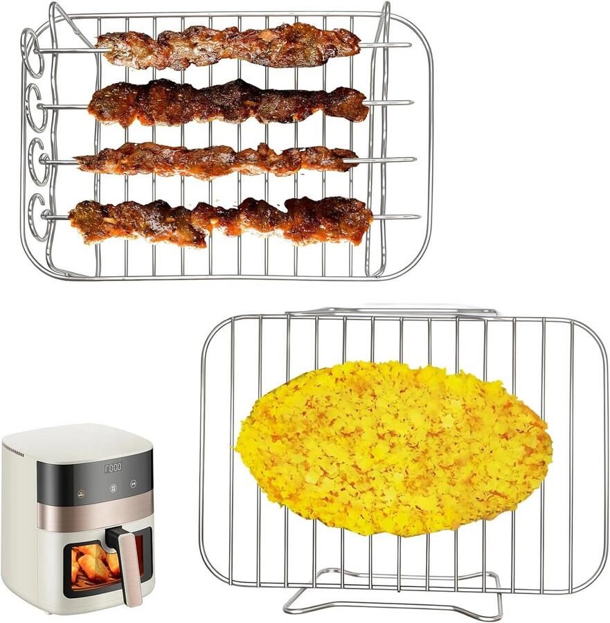 Airfryer grillrooster met spiesen roestvrij staal
