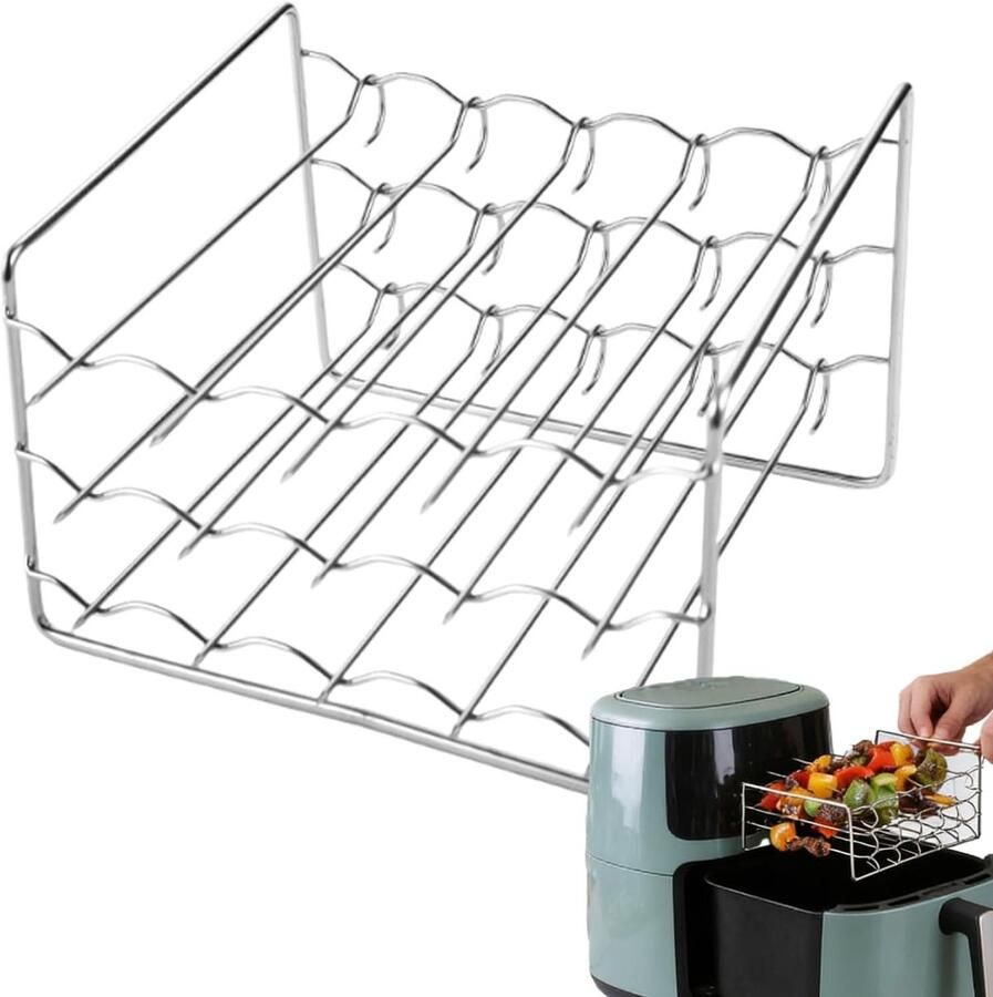 Airfryer Grillrooster Roestvrij staal 15 x 11 5 x 10 cm 3-laags antiaanbak vierkante houder Metalen BBQ Keukenrek voor Fruit Vlees Kippenvleugels Friet F